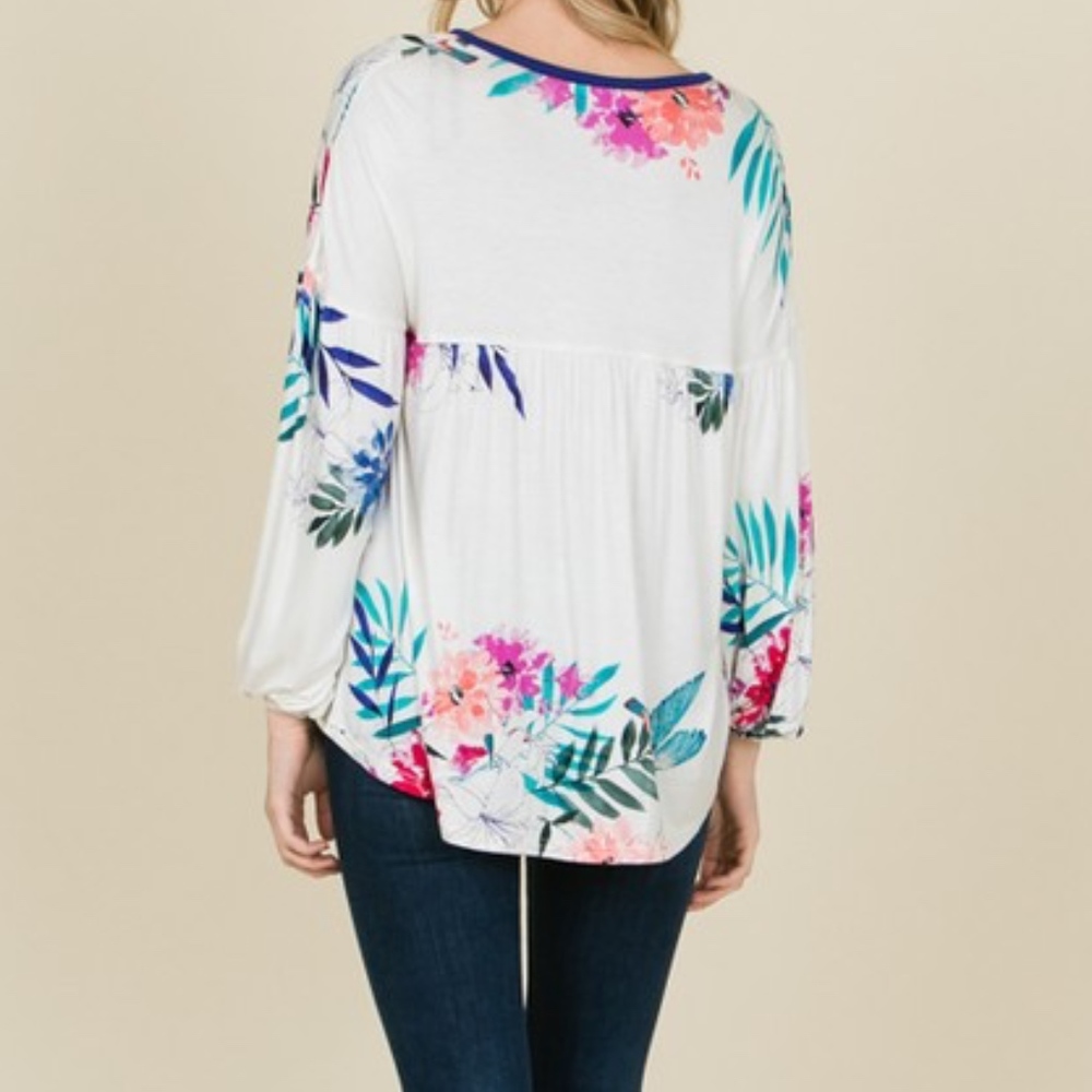 NWT Floral Print Top with Tassel Tie - Picture 5 of 7